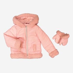 Max Studio Kids, Toddler Girls Puffer Jacket & Mittens Set, Size 3T. Pink. NWT.